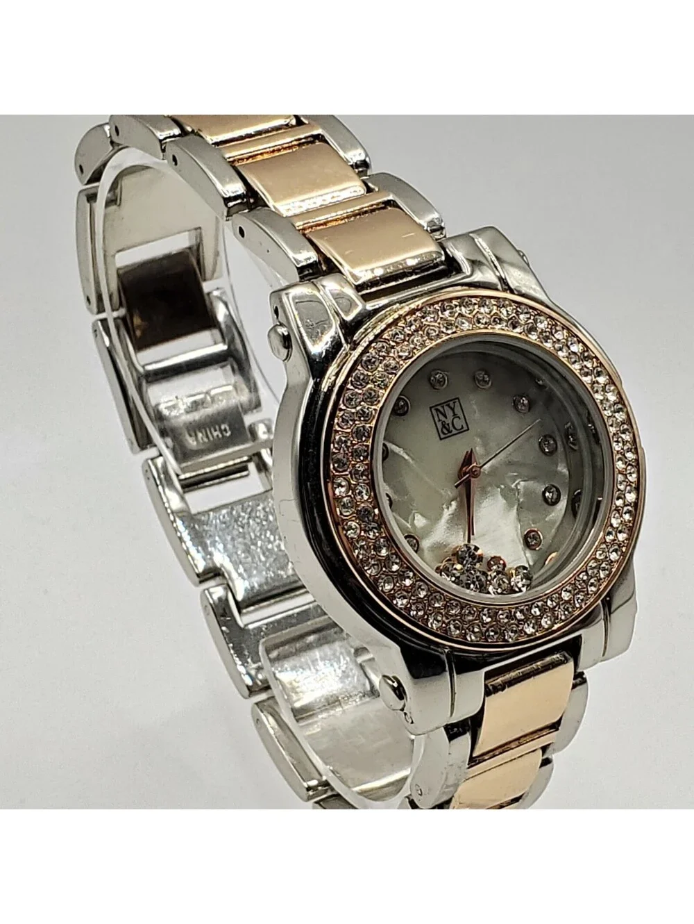 NY&C Rhinestone Womens Watch 34mm Two Tone New Battery